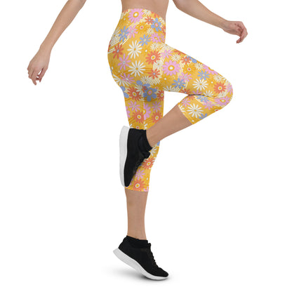 Retro Floral Capri Leggings