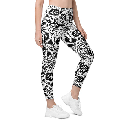 Black and White Skull Leggings with pockets