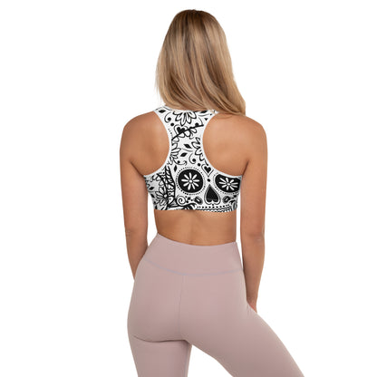 Black and White Skull Padded Sports Bra