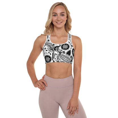 Black and White Skull Padded Sports Bra