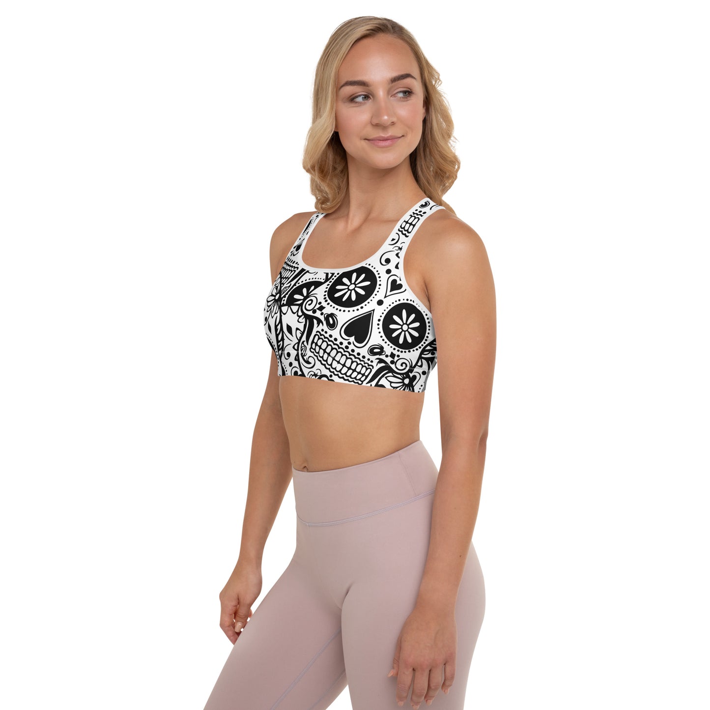 Black and White Skull Padded Sports Bra