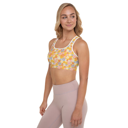 Retro Floral Padded Sports Bra