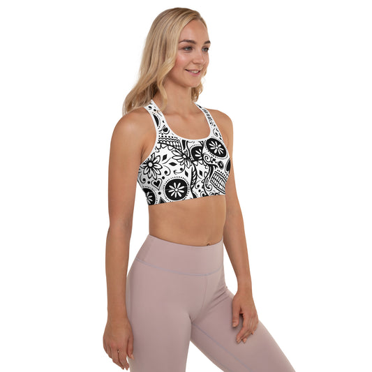 Black and White Skull Padded Sports Bra