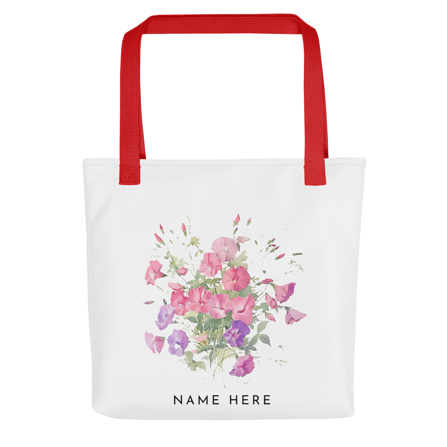 Customizable Birthday Month Flower Tote Bag - Red Handle