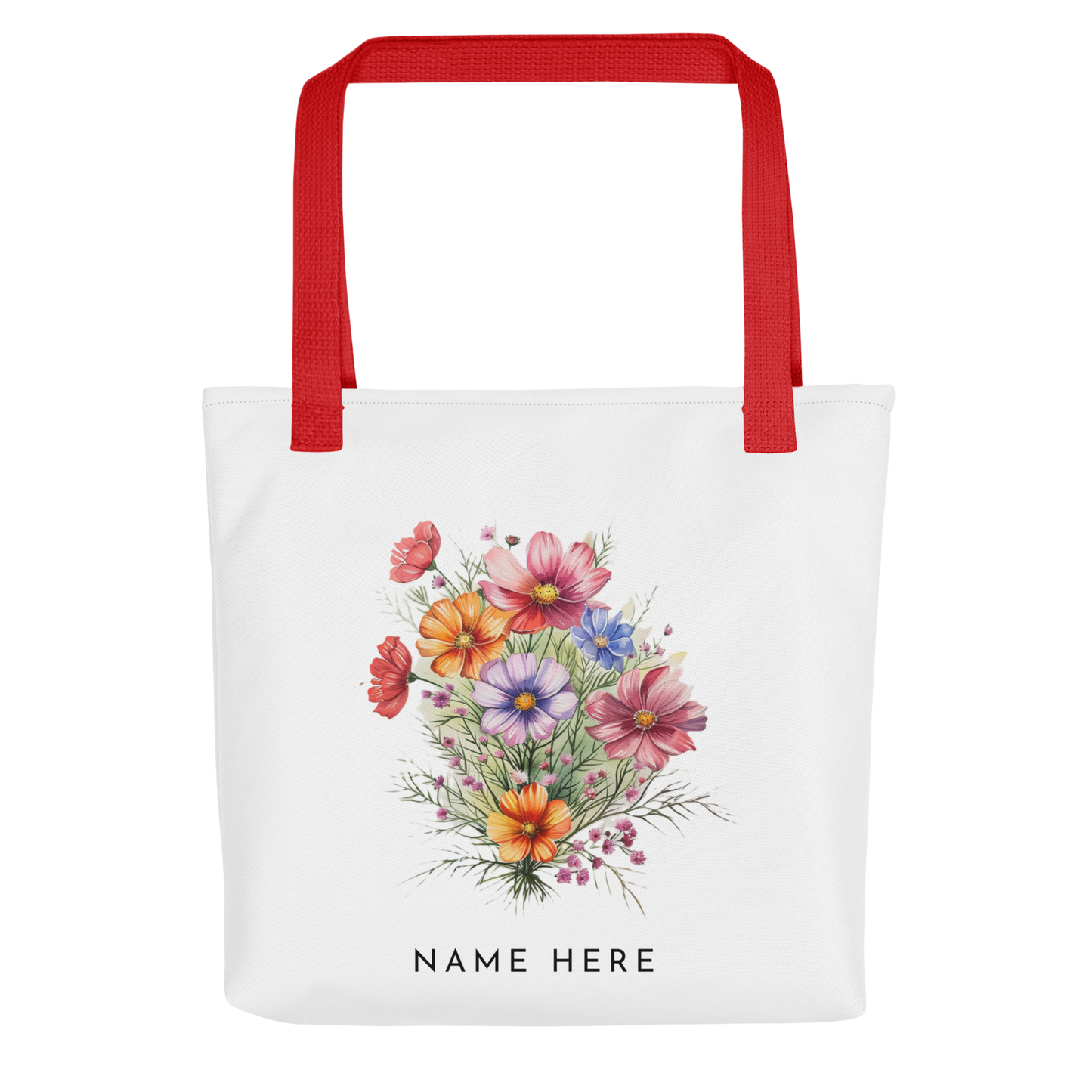 Customizable Birthday Month Flower Tote Bag - Red Handle