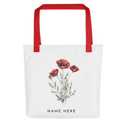 Customizable Birthday Month Flower Tote Bag - Red Handle