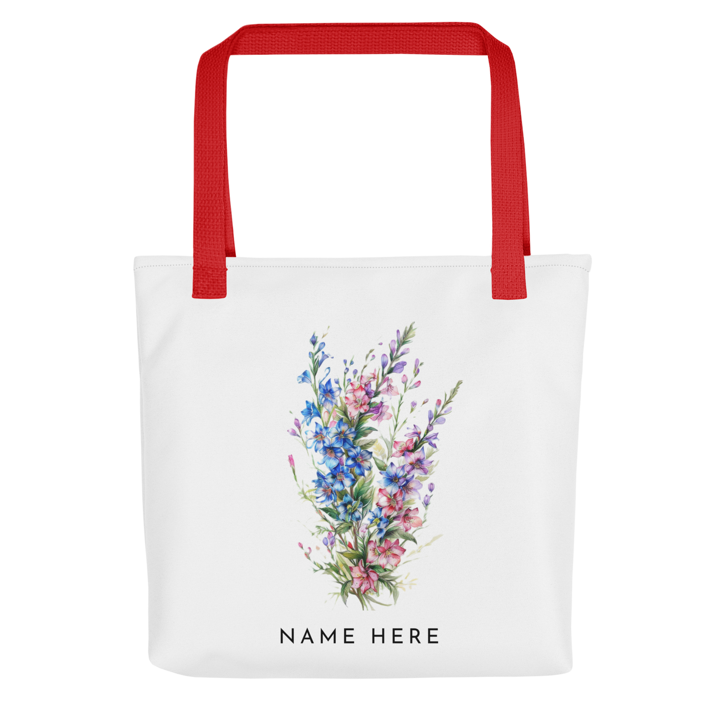 Customizable Birthday Month Flower Tote Bag - Red Handle