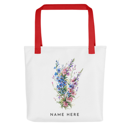 Customizable Birthday Month Flower Tote Bag - Red Handle