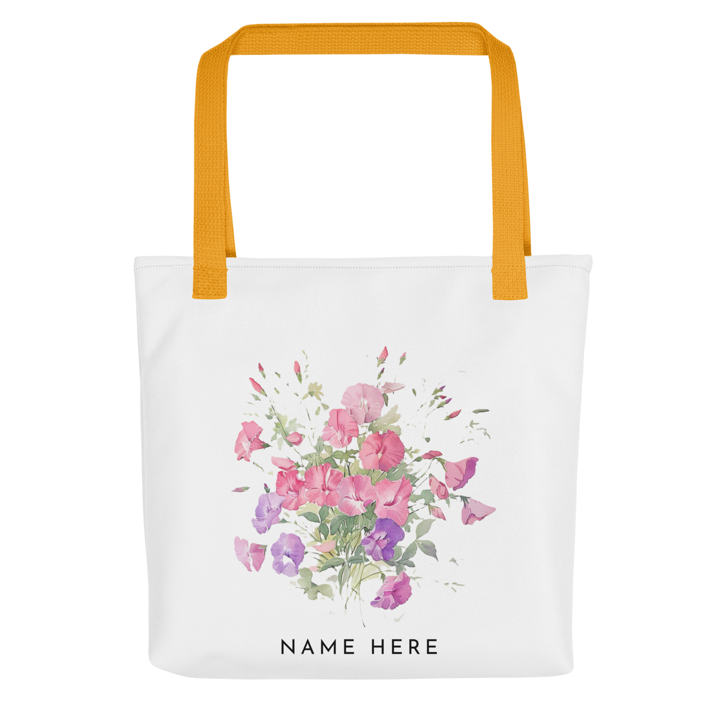 Customizable Birthday Month Flower Tote Bag - Yellow Handle