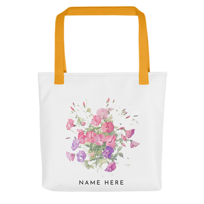 Customizable Birthday Month Flower Tote Bag - Yellow Handle