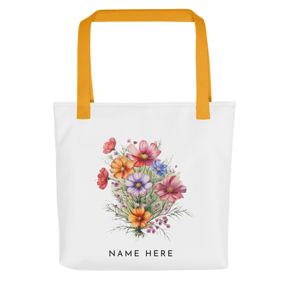 Customizable Birthday Month Flower Tote Bag - Yellow Handle