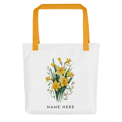 Customizable Birthday Month Flower Tote Bag - Yellow Handle