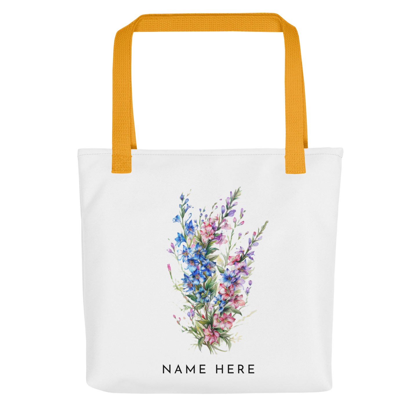 Customizable Birthday Month Flower Tote Bag - Yellow Handle