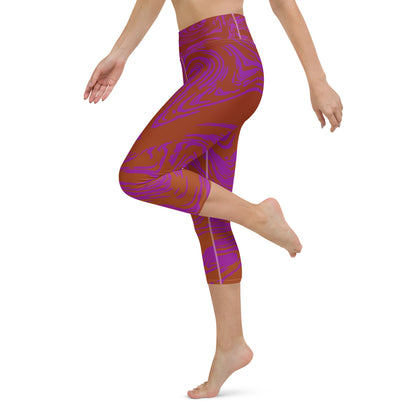 Magenta Marble Yoga Capri Leggings