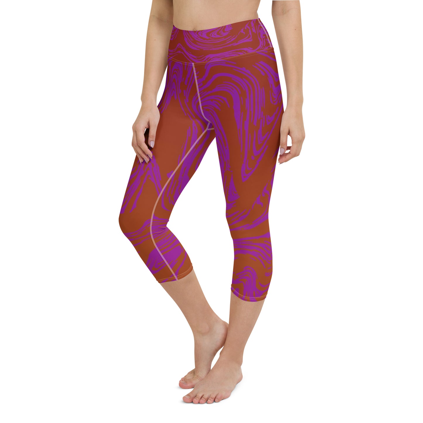 Magenta Marble Yoga Capri Leggings