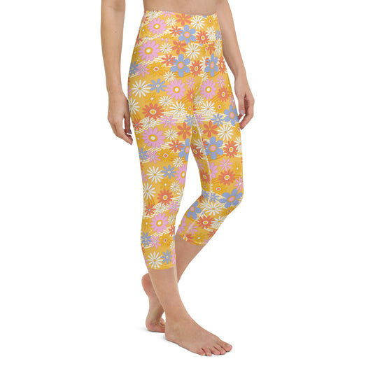 Retro Floral Yoga Capri Leggings